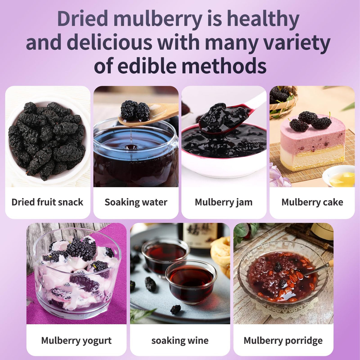 DOZO Premium Dried Black Mulberries – No Sugar Added, 280g | Dried Fruit Snack