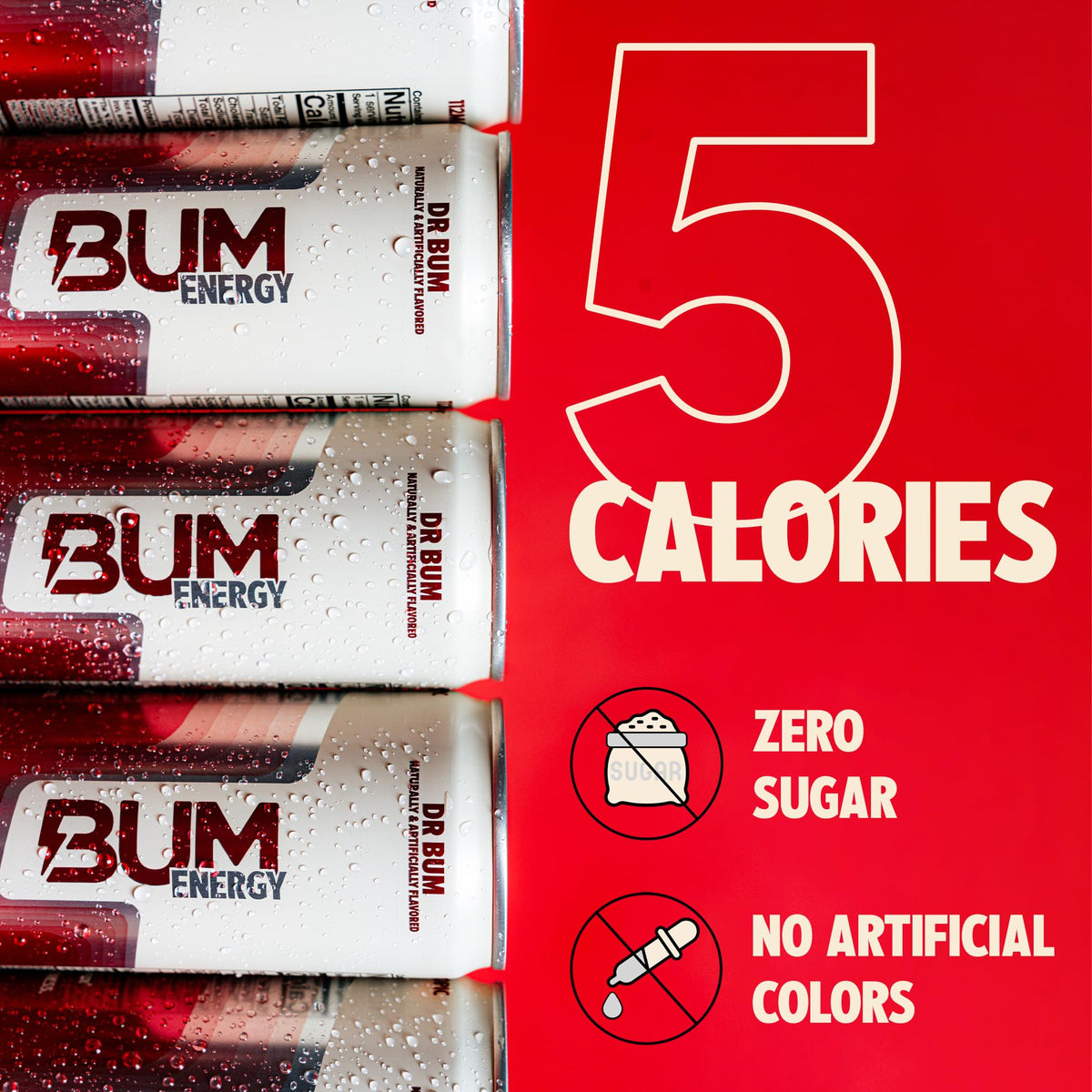 BUM Sugar-Free Energy Drink by Dr Bum – Lightly Carbonated, Natural Caffeine & Cognizin for Focus | 12 oz, 12-Pack