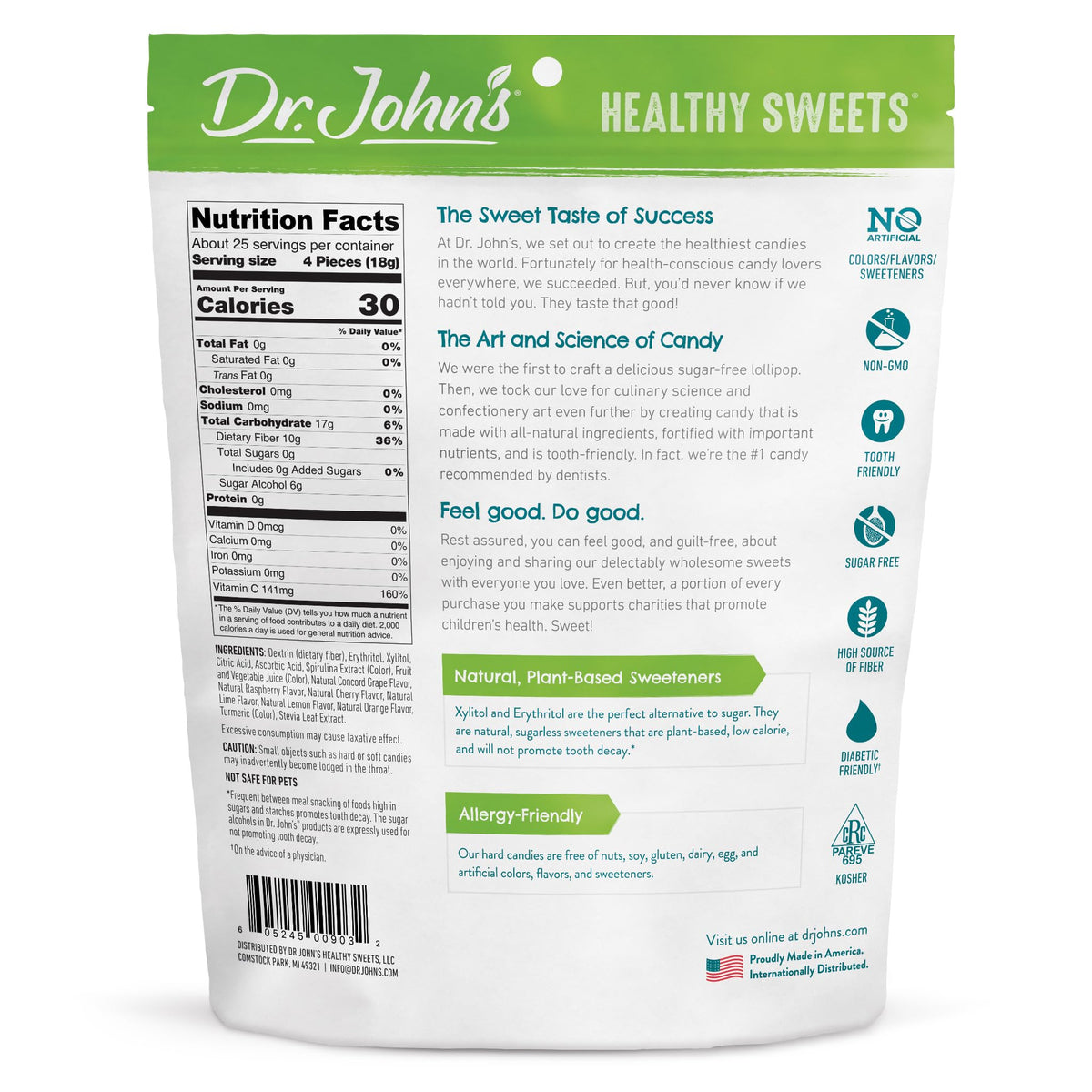 Dr. John's Healthy Sweets Classic Fruit Hard Candy – Zero Sugar, Dye-Free, Plant-Based, Keto Friendly, 100 Count