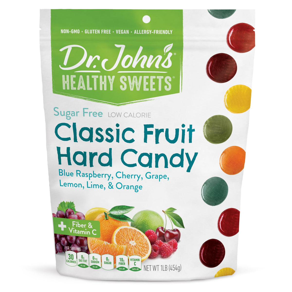 Dr. John's Healthy Sweets Classic Fruit Hard Candy – Zero Sugar, Dye-Free, Plant-Based, Keto Friendly, 100 Count