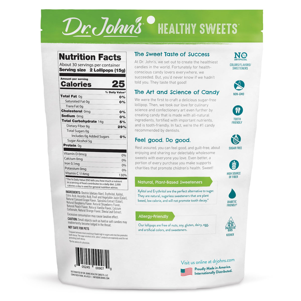 Dr. John's Sugar Free Candy – Creamsicle Swirl Oval Lollipops, Keto Friendly, 60-Count
