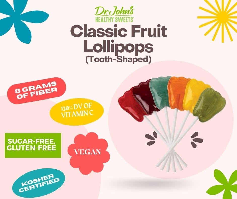 Dr. John's Healthy Sweets Sugar Free Lollipops – Zero Sugar, Low Calorie, Keto Friendly, 60 Count
