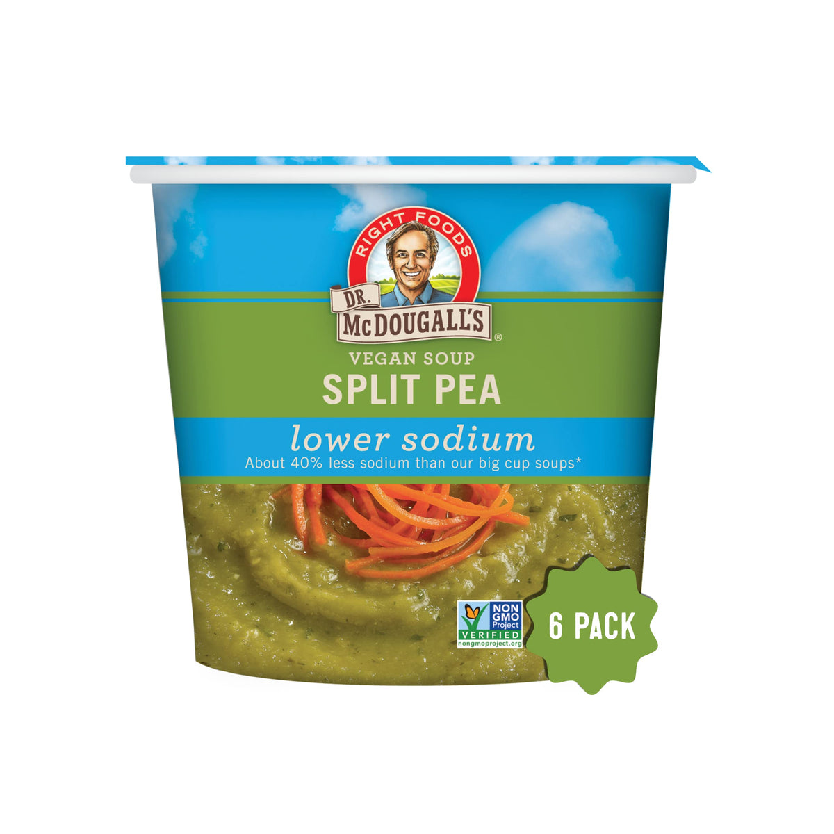 Dr. McDougall's Right Foods Vegan Split Pea Soup – Low Sodium 1.9 oz Cups (Pack of 6)