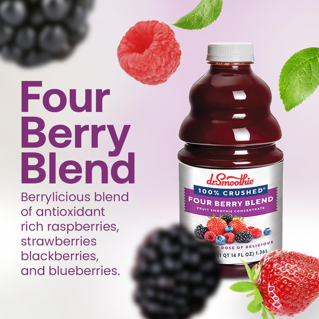 Dr. Smoothie 100% Crushed Four Berry Blend – No Added Sugar, Vegan, 46 oz