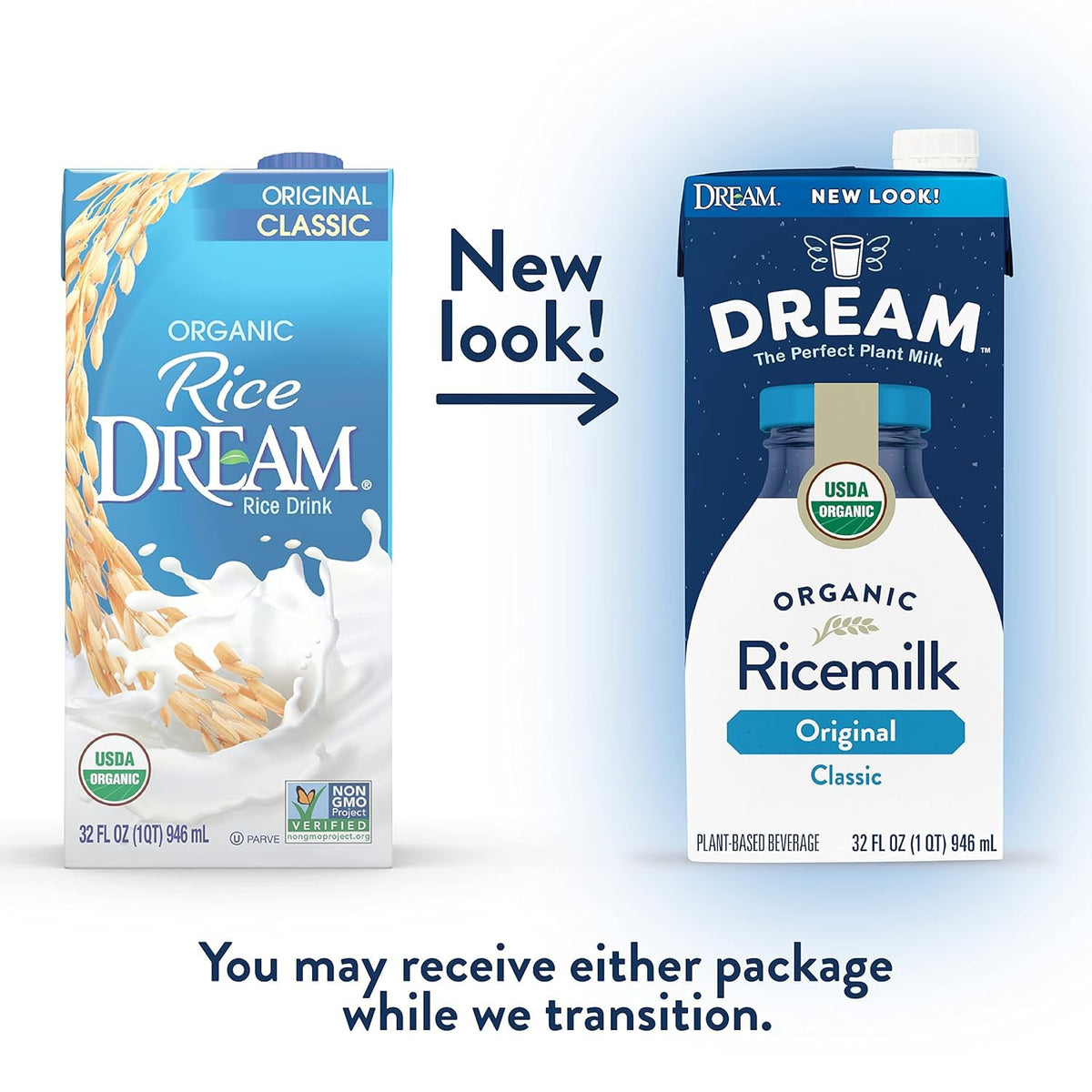 Dream Blends Rice Dream Classic Original Organic Rice Drink – 32 oz (Pack of 6) | Dairy-Free, Kosher, Non-GMO