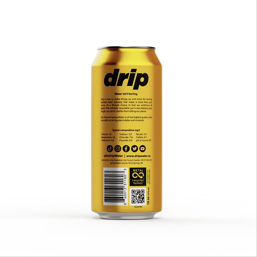 Drip Hydration Still Spring Water – 12 Pack, 16oz Aluminum Cans | Pure USA Spring Water