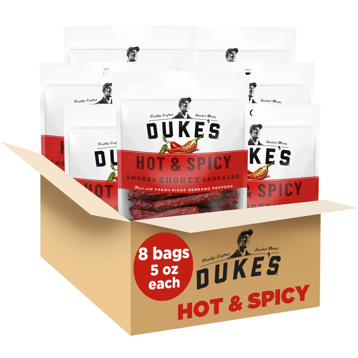 Duke's Hot & Spicy Smoked Shorty Sausages — 7 g Protein Per Serving, Pack of 8