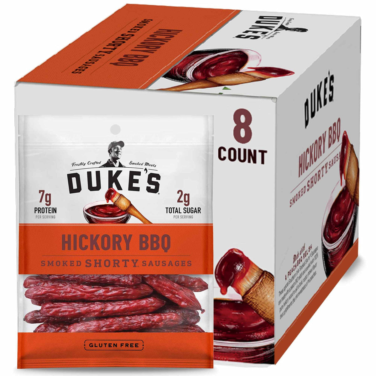 Duke's Pork Hickory Peach BBQ Smoked Shorty Sausages | 7g Protein per Serving | Gluten-Free | Pack of 8