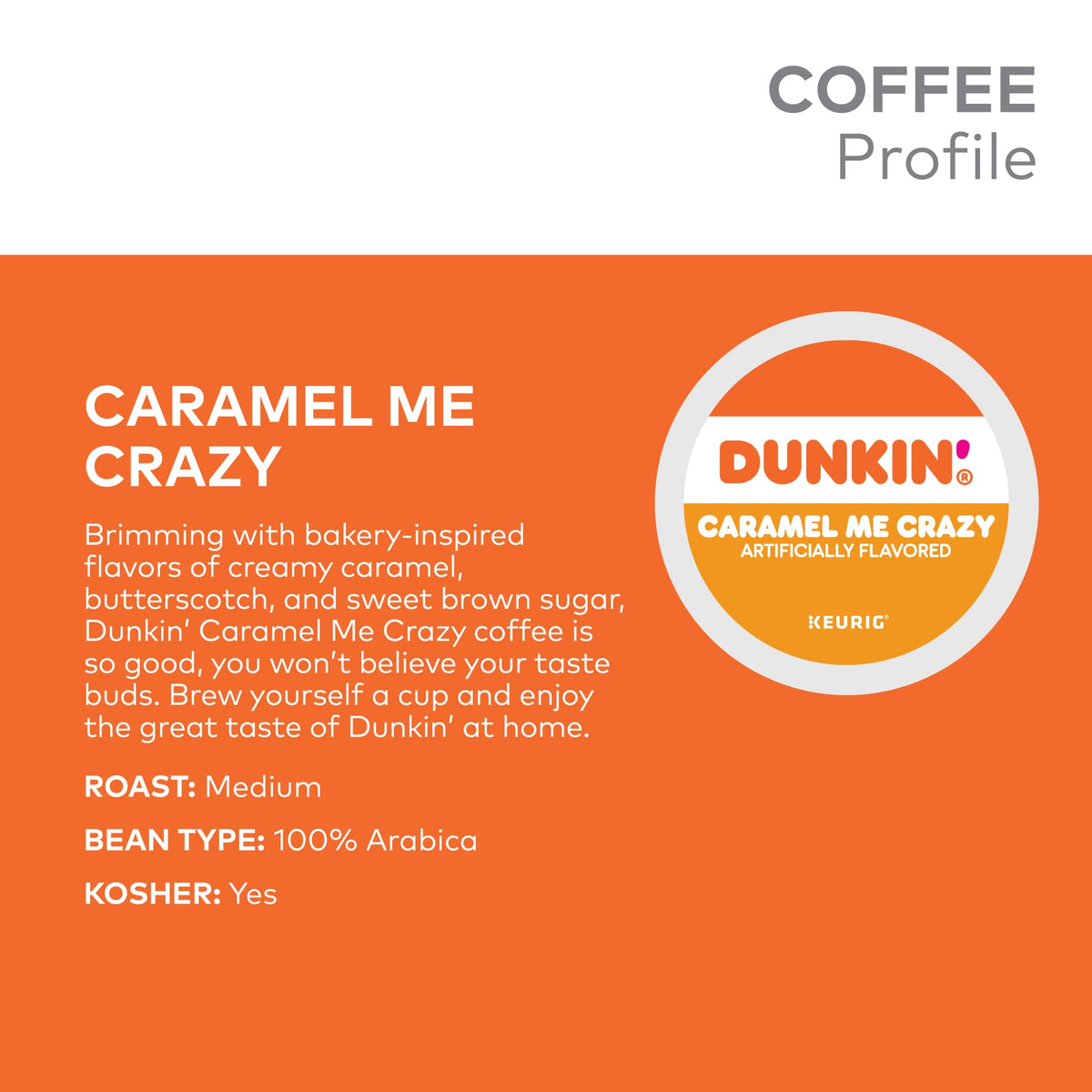 Dunkin Caramel Me Crazy Flavored Coffee K-Cup Pods – 88 Count | Premium Arabica, Keurig Compatible