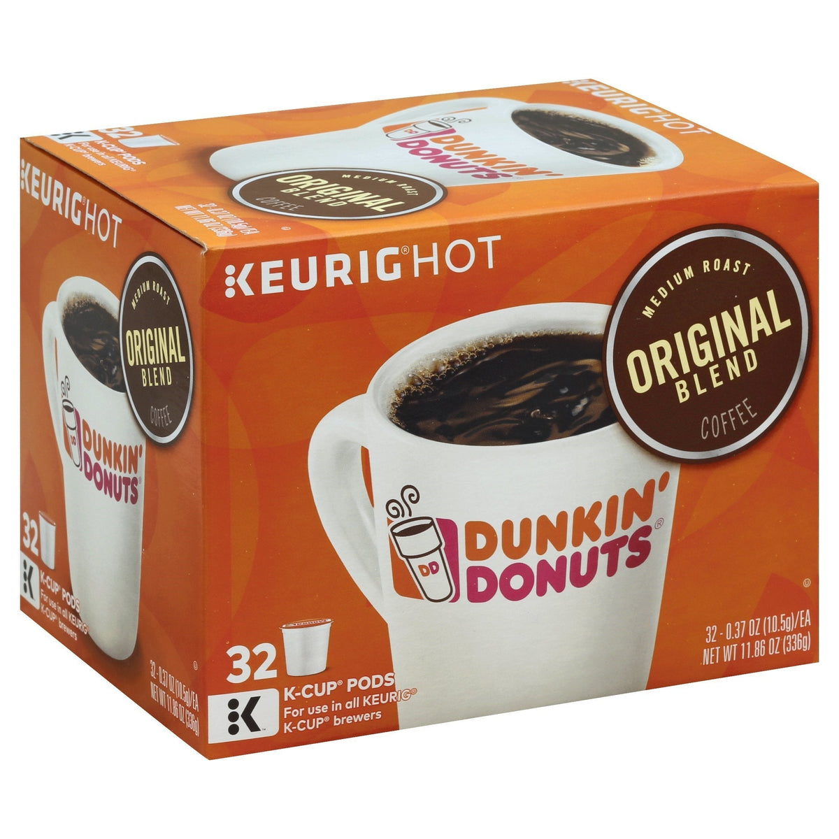 Dunkin' Donuts Original Blend Medium Roast Coffee K-Cups, 32 Count for Keurig