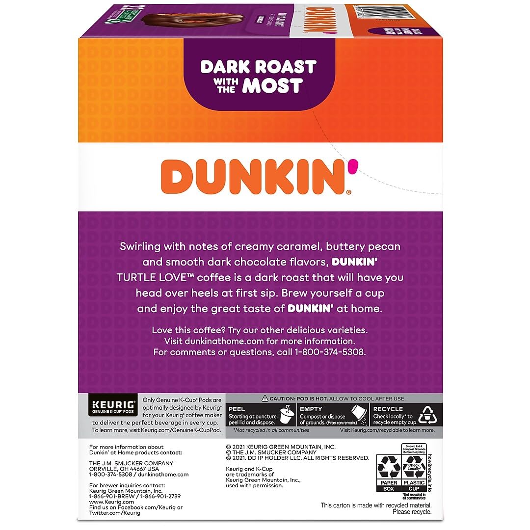 Dunkin' Donuts Turtle Love Dark Roast K-Cup Pods – 22 Count, Caramel Pecan Chocolate Flavor