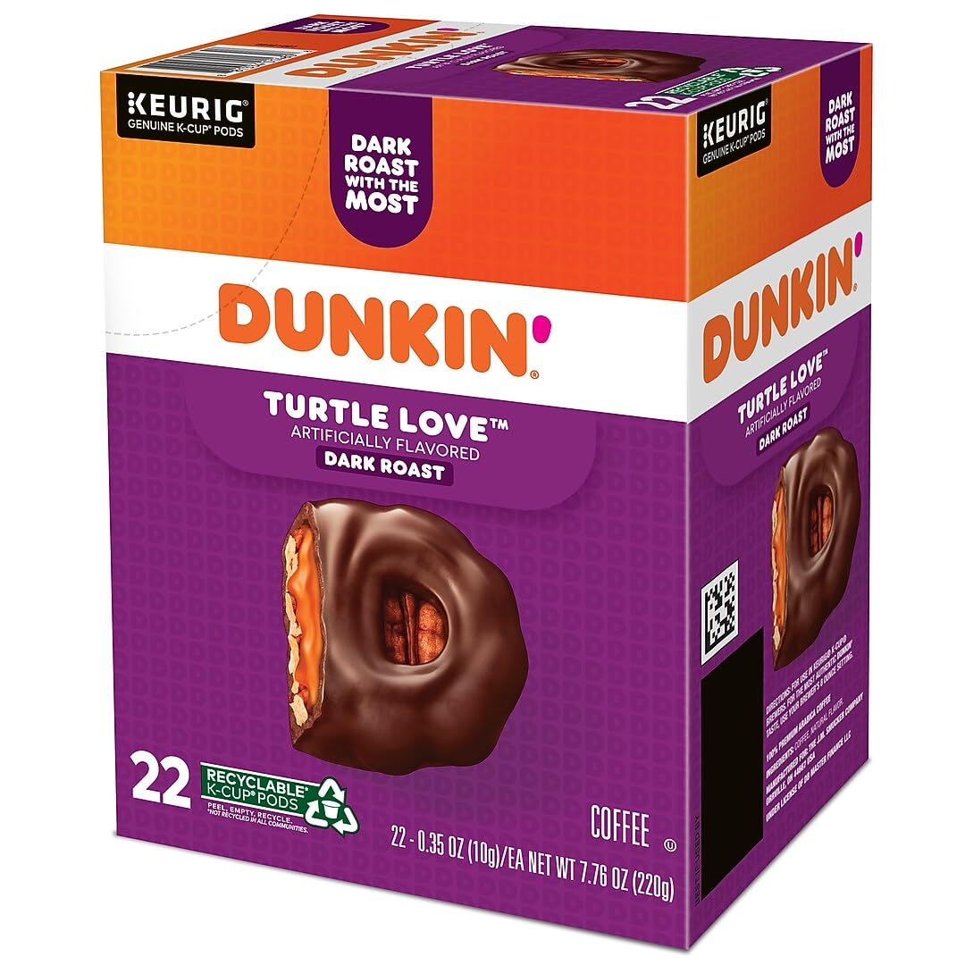 Dunkin' Donuts Turtle Love Dark Roast K-Cup Pods – 22 Count, Caramel Pecan Chocolate Flavor