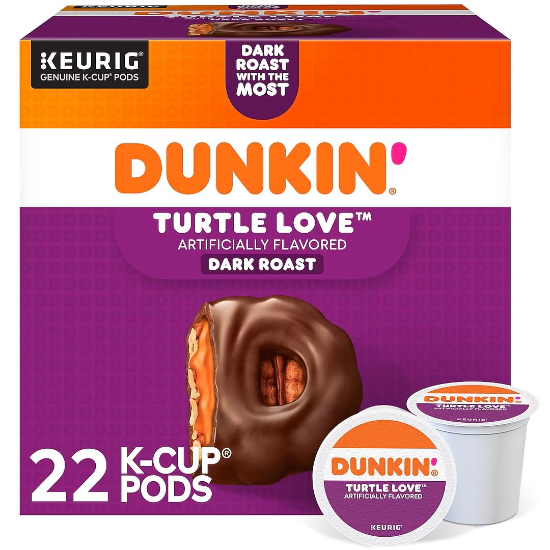 Dunkin' Donuts Turtle Love Dark Roast K-Cup Pods – 22 Count, Caramel Pecan Chocolate Flavor
