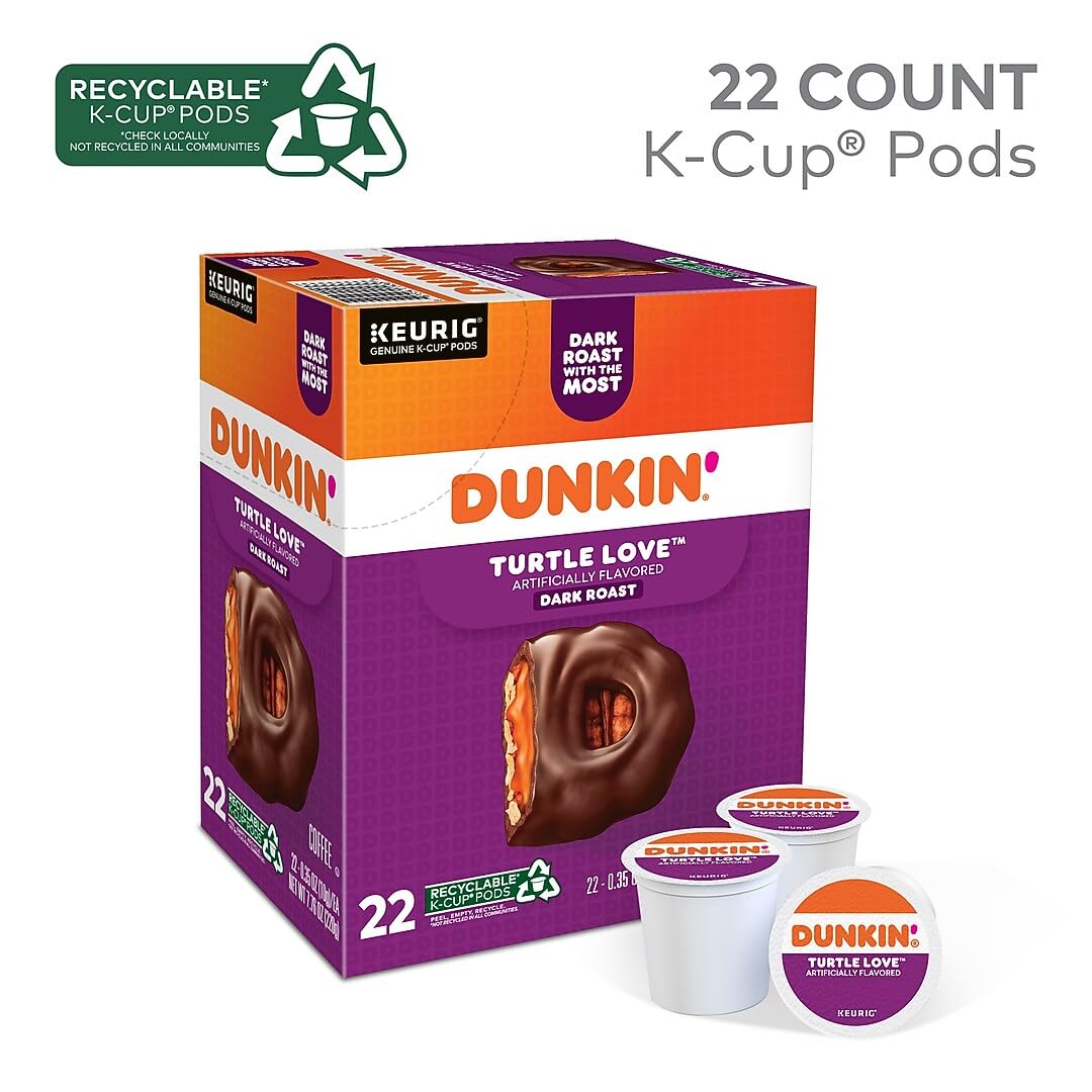 Dunkin' Donuts Turtle Love Dark Roast K-Cup Pods – 22 Count, Caramel Pecan Chocolate Flavor