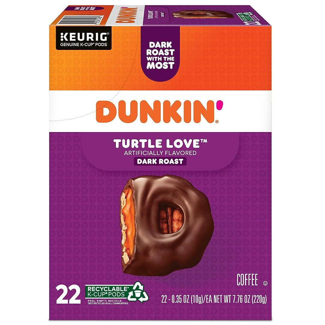 Dunkin' Donuts Turtle Love Dark Roast K-Cup Pods – 22 Count, Caramel Pecan Chocolate Flavor