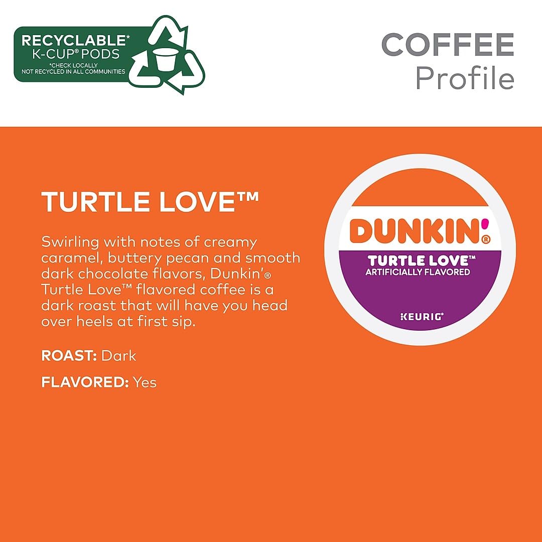Dunkin' Donuts Turtle Love Dark Roast K-Cup Pods – 22 Count, Caramel Pecan Chocolate Flavor