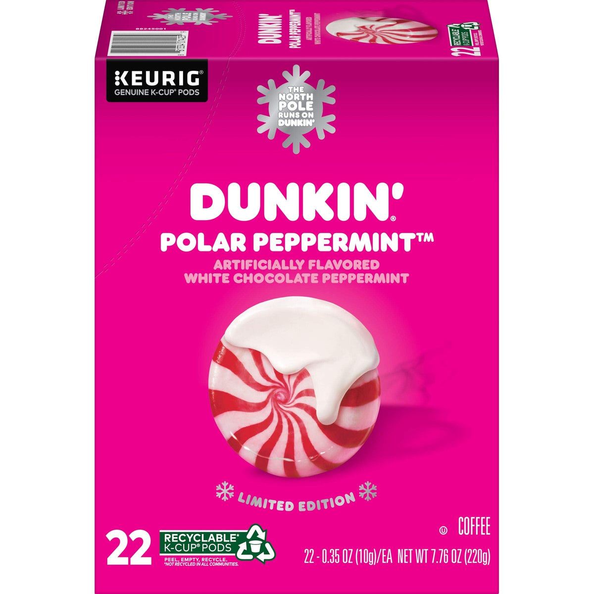 Dunkin' Donuts Polar Peppermint K-Cups – 22-Count Holiday Coffee Pods for Keurig