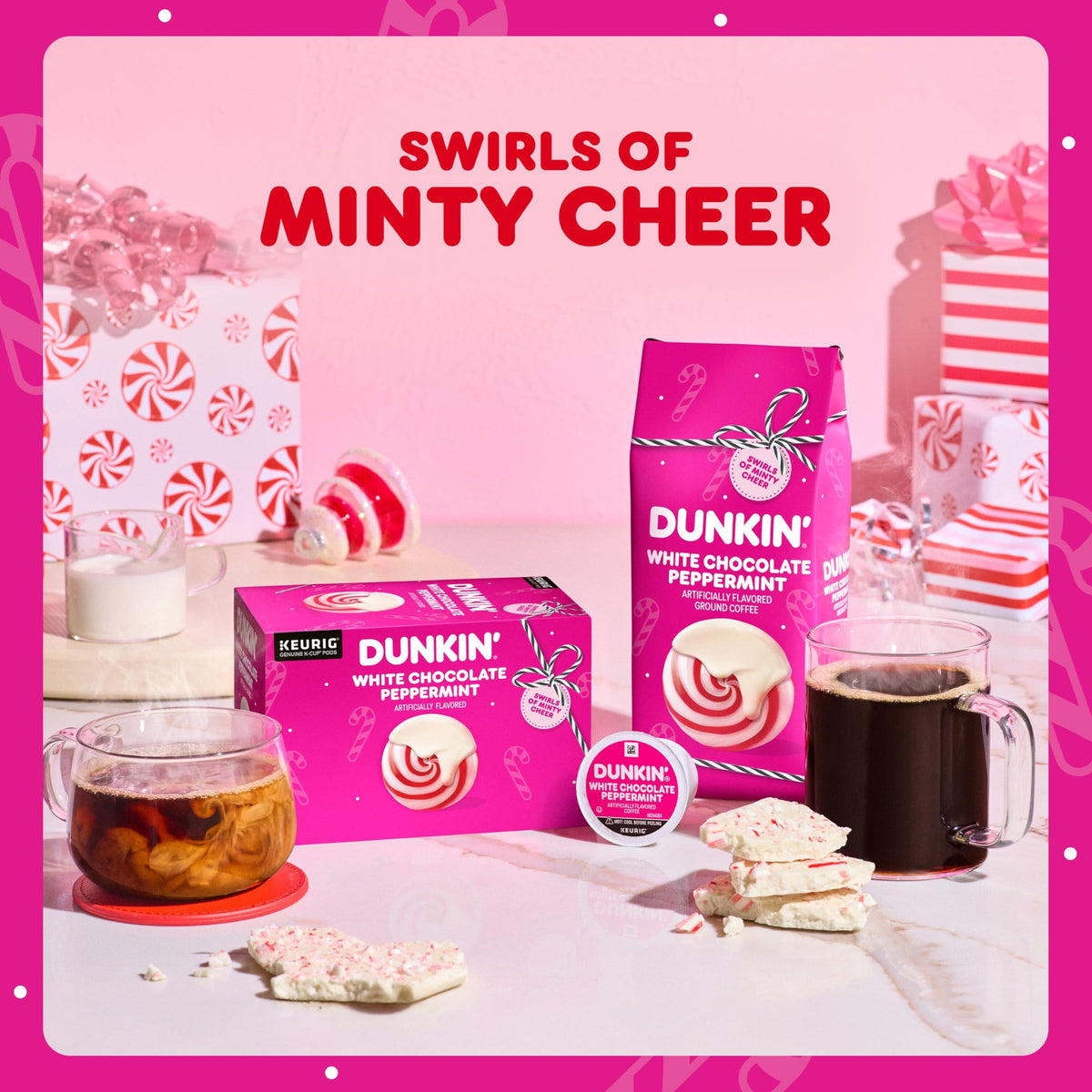 Dunkin White Chocolate Peppermint K-Cup Pods – 60-Count Limited Edition Holiday Coffee