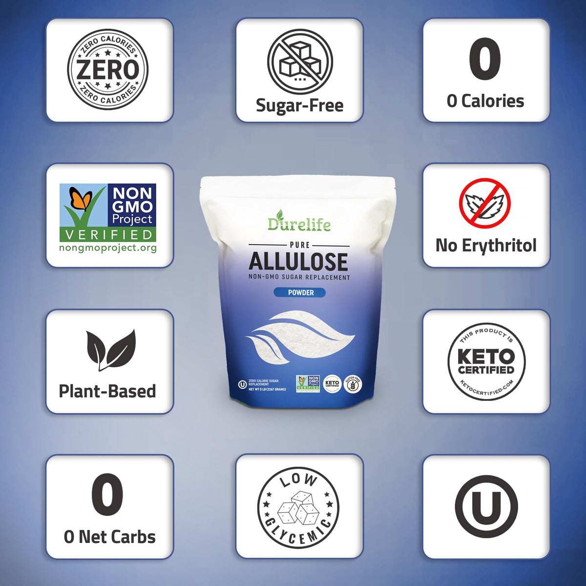 DureLife Allulose Sweetener – 5 lb Pure, Zero-Calorie, Keto & Kosher
