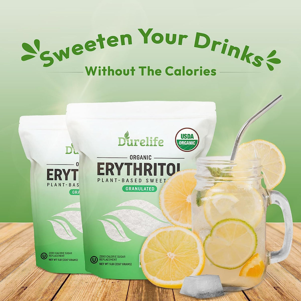 DureLife USDA Organic Erythritol – Non-GMO, Keto Certified, Zero Calorie, Kosher, 5 lb