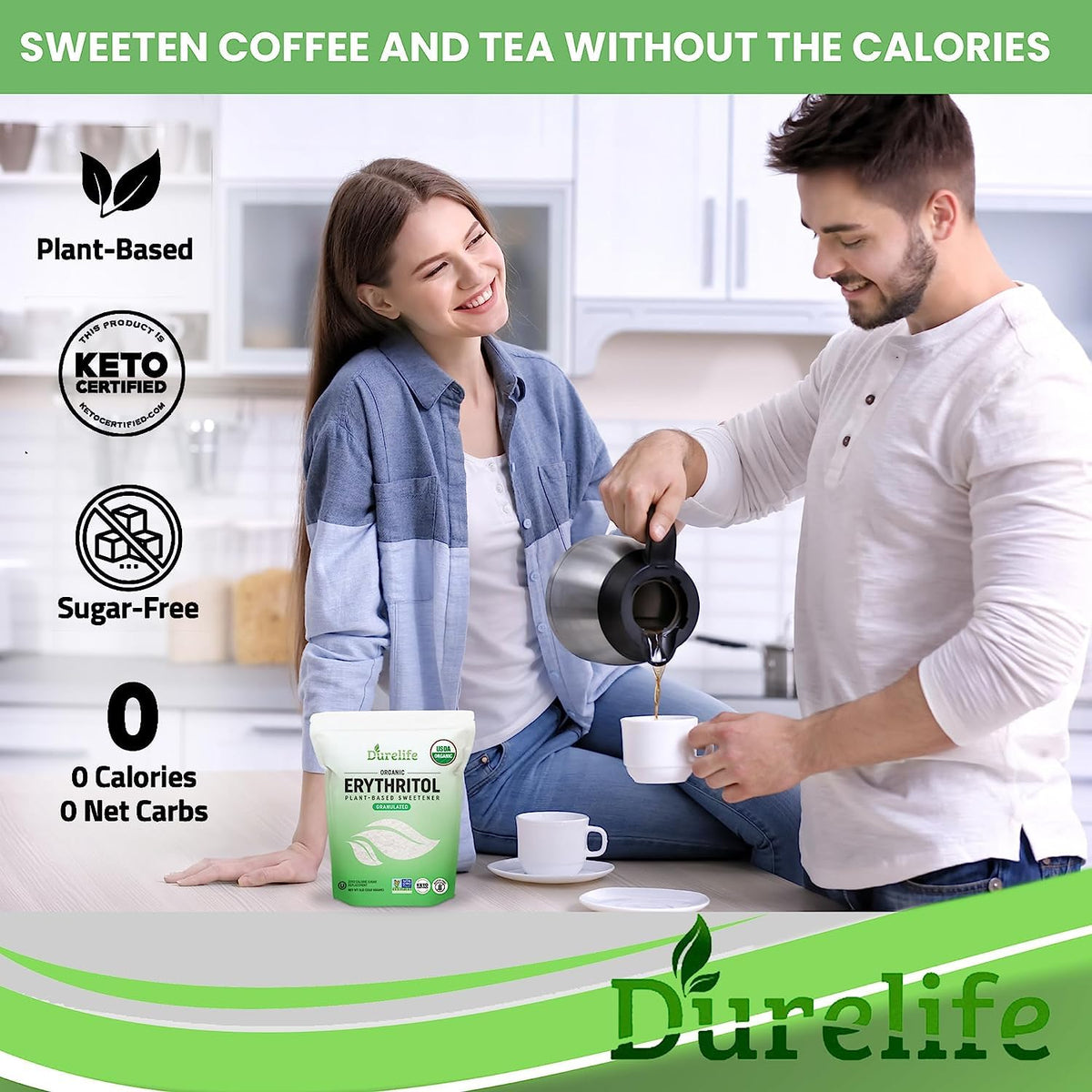 DureLife USDA Organic Erythritol – Non-GMO, Keto Certified, Zero Calorie, Kosher, 5 lb