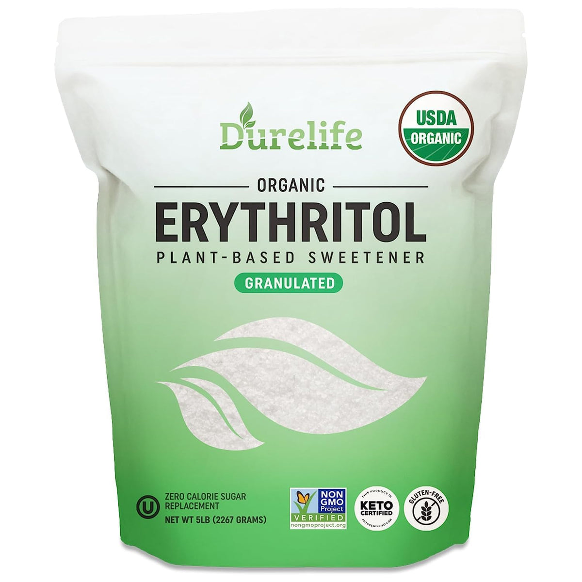 DureLife USDA Organic Erythritol – Non-GMO, Keto Certified, Zero Calorie, Kosher, 5 lb