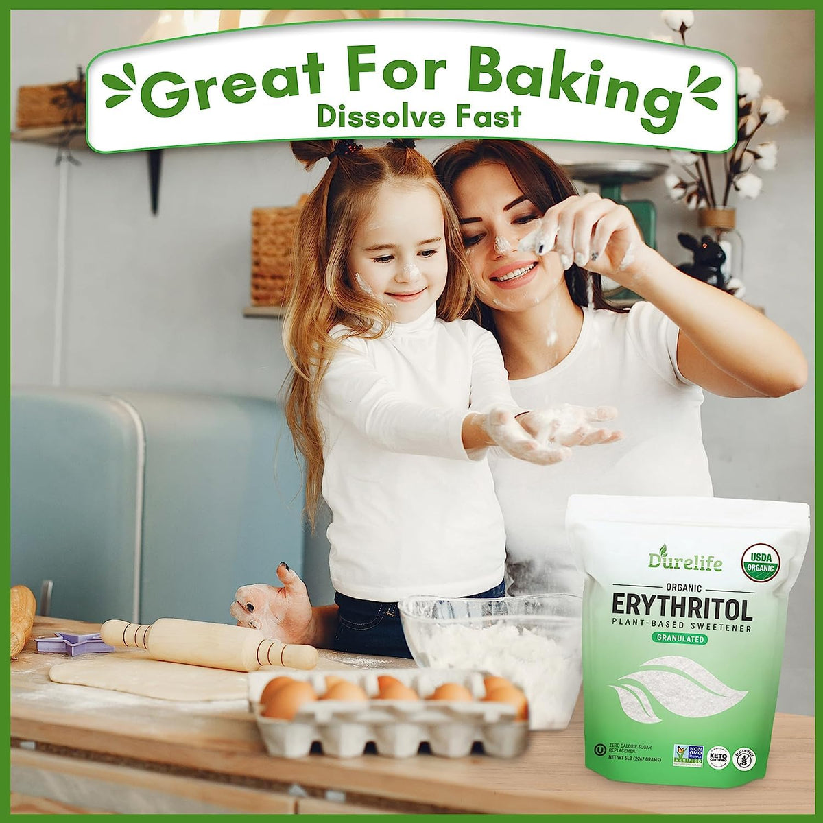 DureLife USDA Organic Erythritol – Non-GMO, Keto Certified, Zero Calorie, Kosher, 5 lb