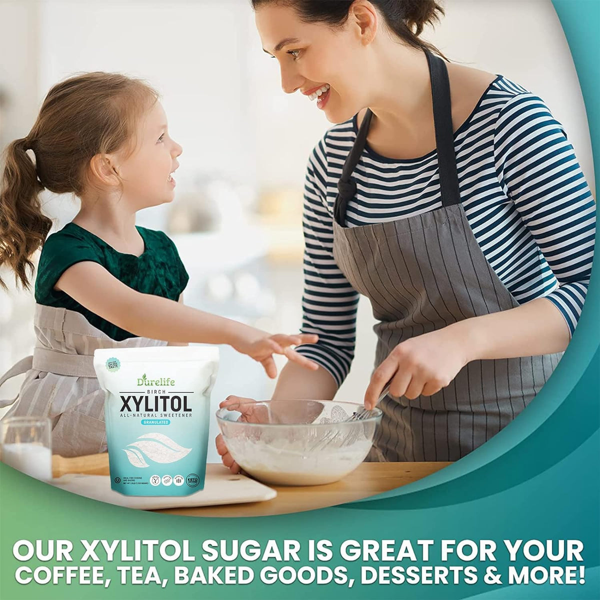 DureLife Xylitol Birch Sugar Substitute – 2.5 lb | Pure Birch Xylitol, Non-GMO, Keto & Gluten Free