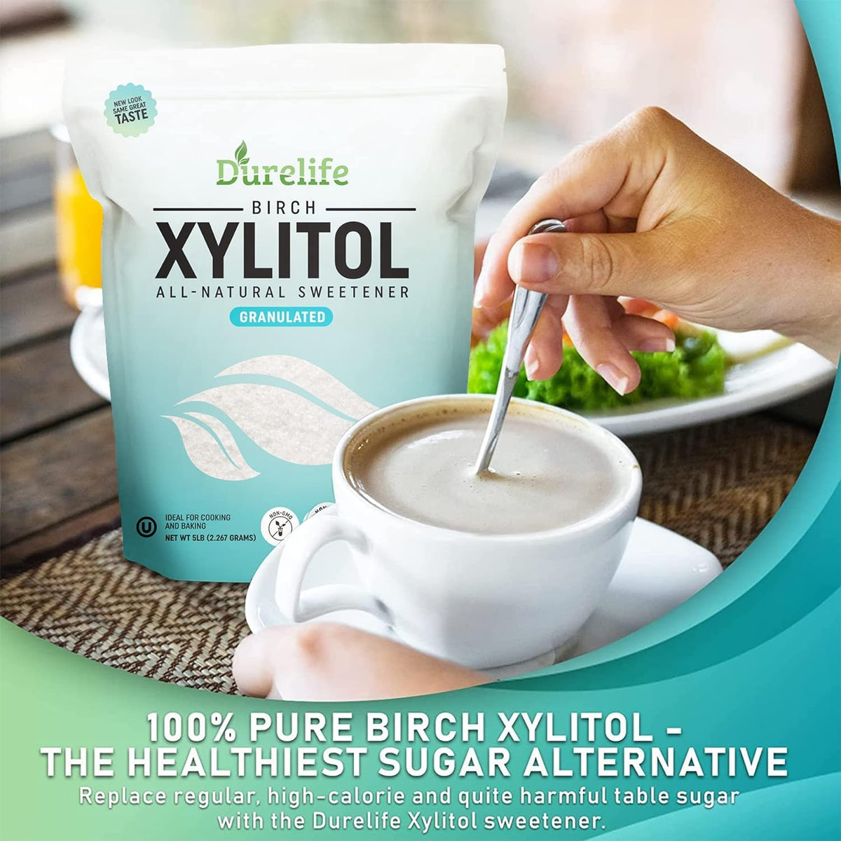 DureLife Xylitol Birch Sugar Substitute – 2.5 lb | Pure Birch Xylitol, Non-GMO, Keto & Gluten Free