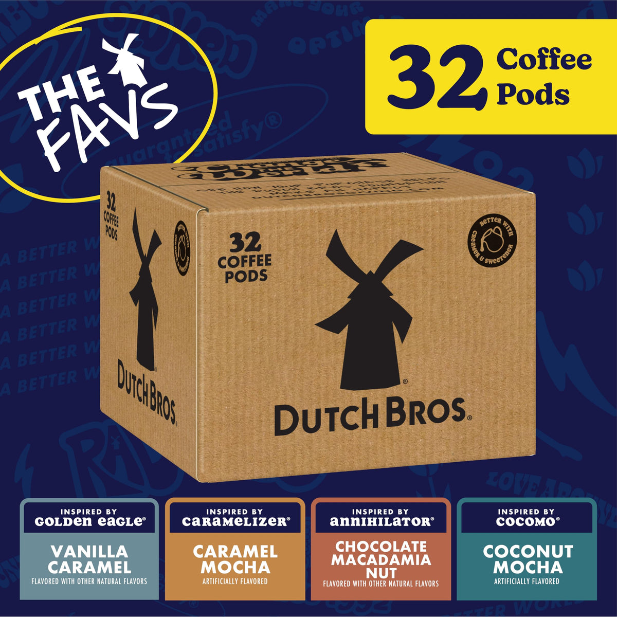 Dutch Bros Flavored Coffee Variety Pack – 32-Count K-Cup Pods, Medium Roast