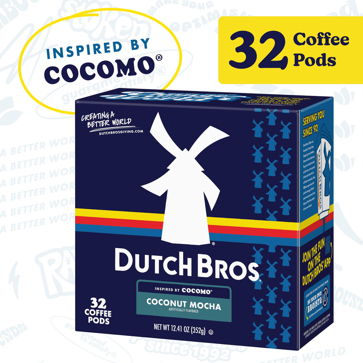 Dutch Bros Coconut Mocha Flavored Coffee Pods – 32-Count, Medium Roast for Keurig