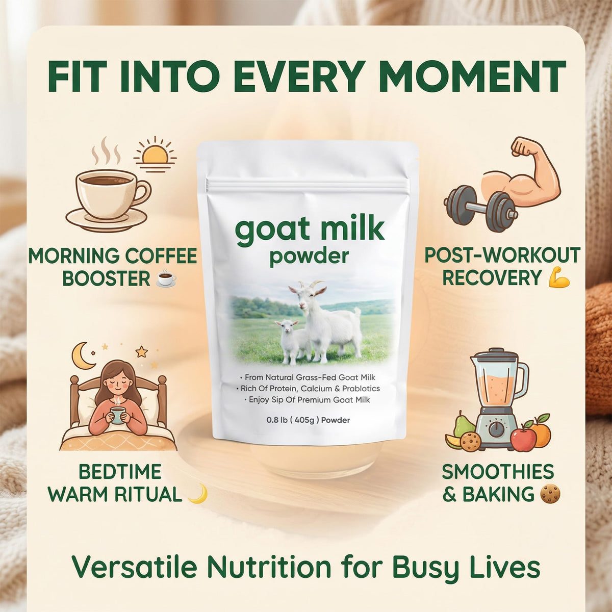 DXWXH Eve Farm Co Goat Milk Powder – High Calcium, Probiotics, Gluten-Free, Non-GMO, 0.89 lb (405 g)