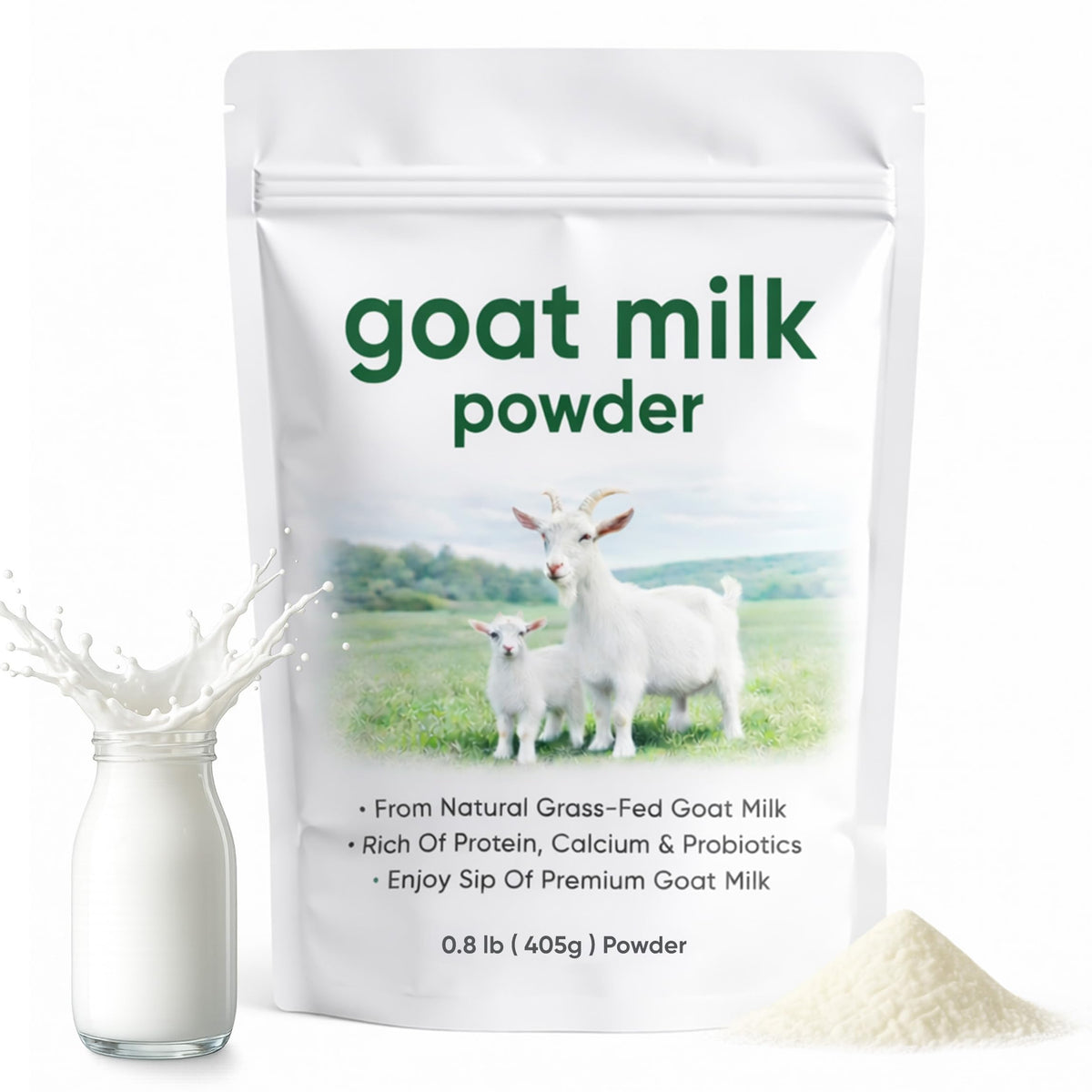DXWXH Eve Farm Co Goat Milk Powder – High Calcium, Probiotics, Gluten-Free, Non-GMO, 0.89 lb (405 g)