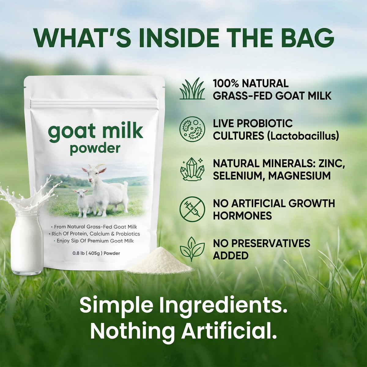 DXWXH Eve Farm Co Goat Milk Powder – High Calcium, Probiotics, Gluten-Free, Non-GMO, 0.89 lb (405 g)