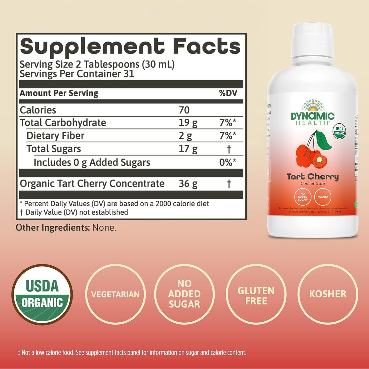 Dynamic Health Organic Tart Cherry Juice – 100% Unsweetened Concentrate (32oz) BPA Free