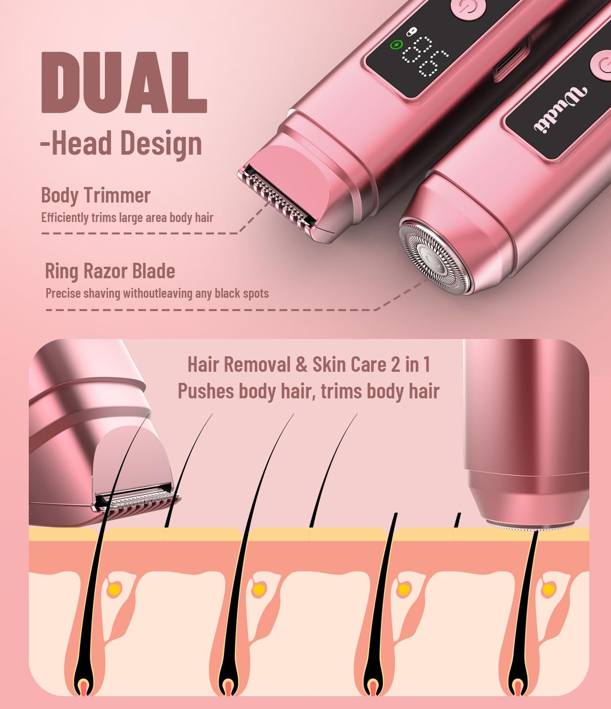 Dynooper Electric Bikini Trimmer Women: IPX7 & Dual Head 0.5mm Blade