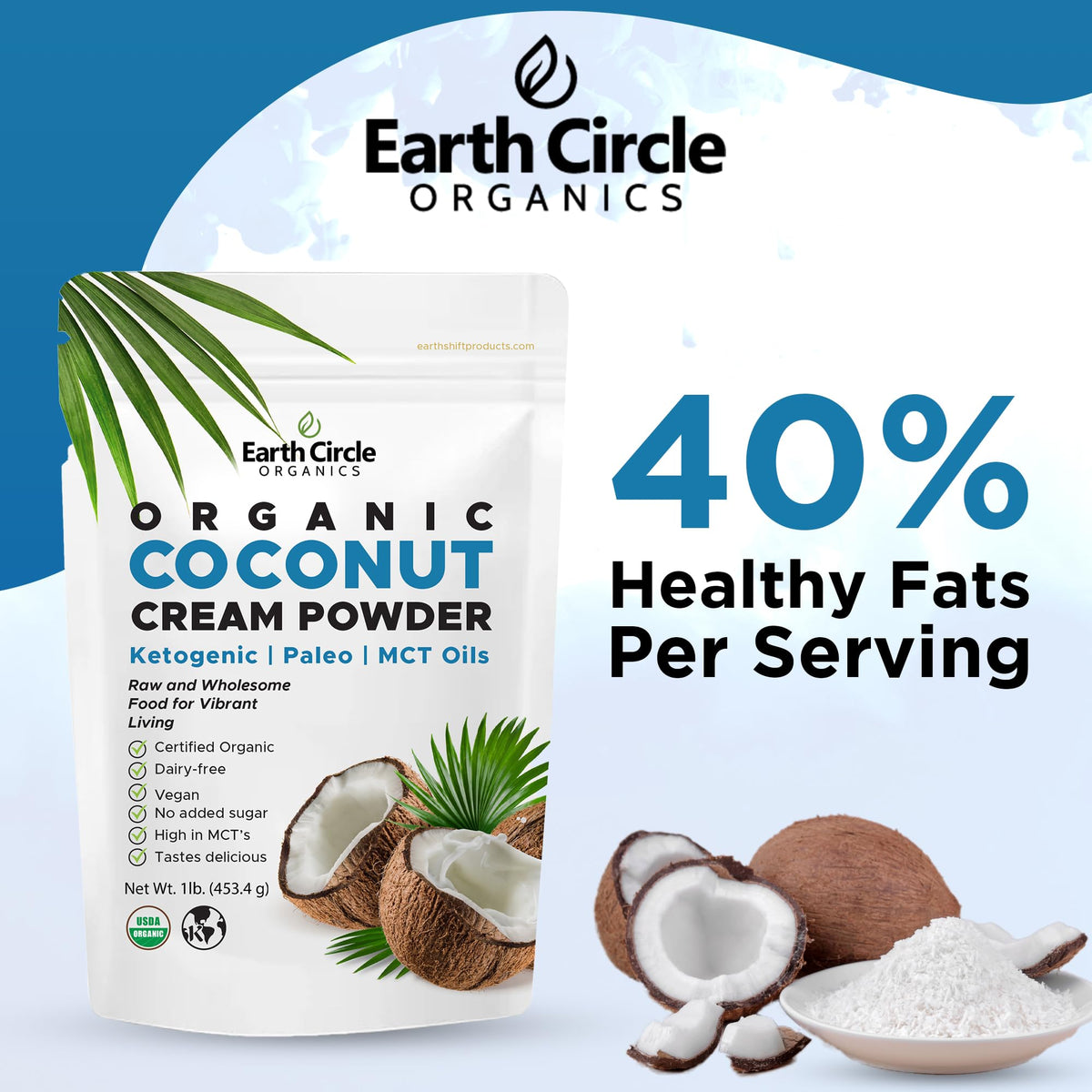 Earth Circle Organics Organic Coconut Milk Powder – Dairy-Free Keto Creamer (1 lb)