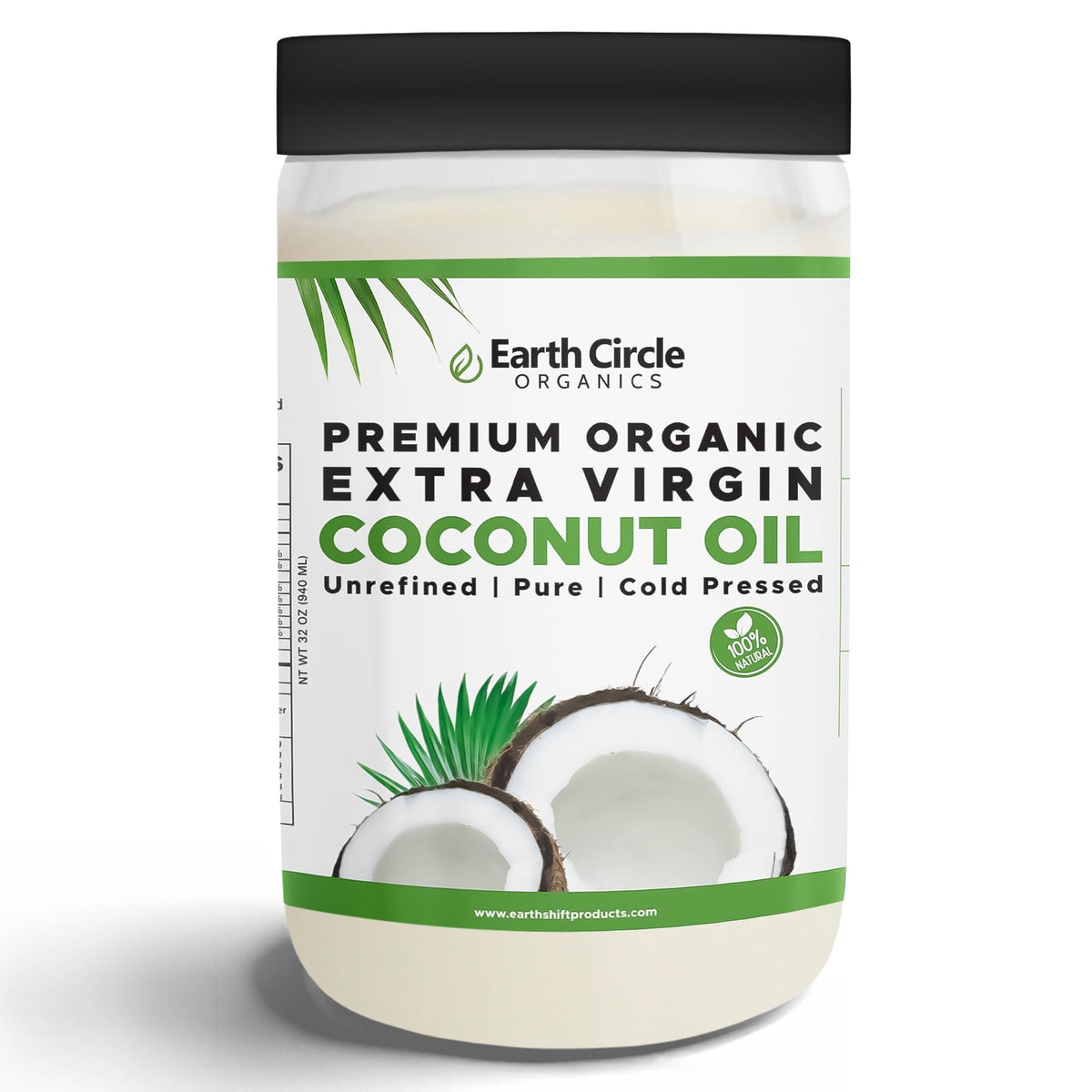 Earth Circle Organics Premium Ultra Pure Extra Virgin Coconut Oil — Cold-Pressed, 32 oz, Gluten-Free, Keto & Paleo