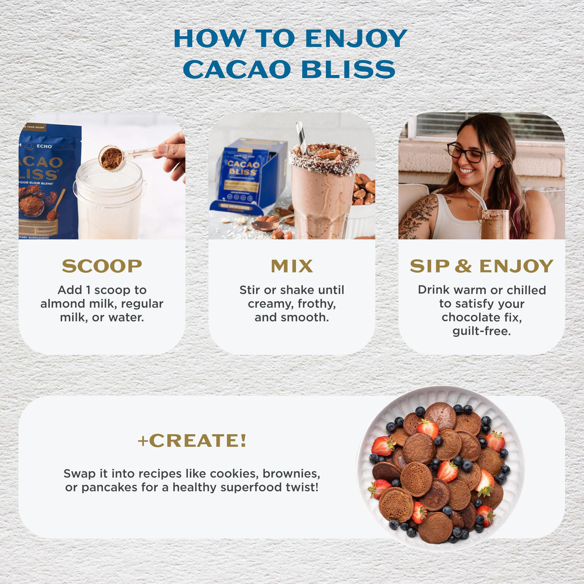 Earth Echo Cacao Bliss - Ceremonial Organic Cacao Powder with MCT Oil & Turmeric | 15 On-the-Go Packets