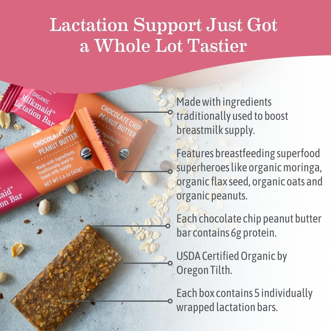 Earth Mama Organic Milkmaid Lactation Bars - Chocolate Chip Peanut Butter, 5 Count