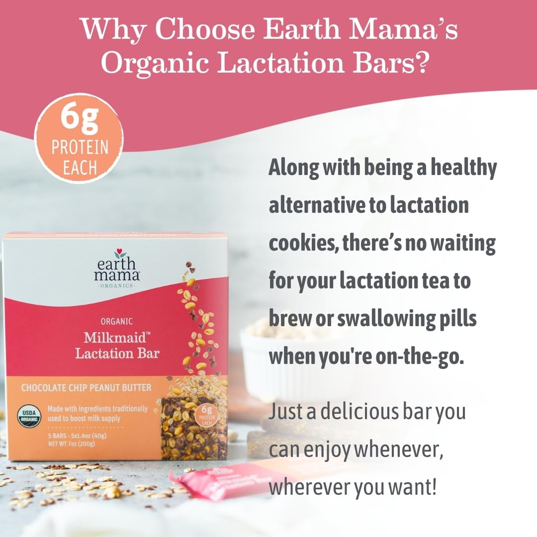 Earth Mama Organic Milkmaid Lactation Bars - Chocolate Chip Peanut Butter, 5 Count