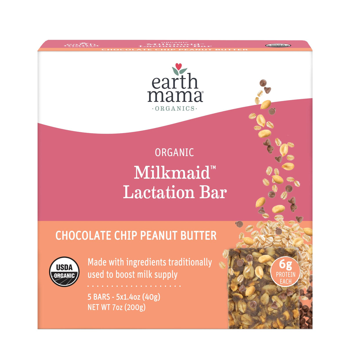 Earth Mama Organic Milkmaid Lactation Bars - Chocolate Chip Peanut Butter, 5 Count