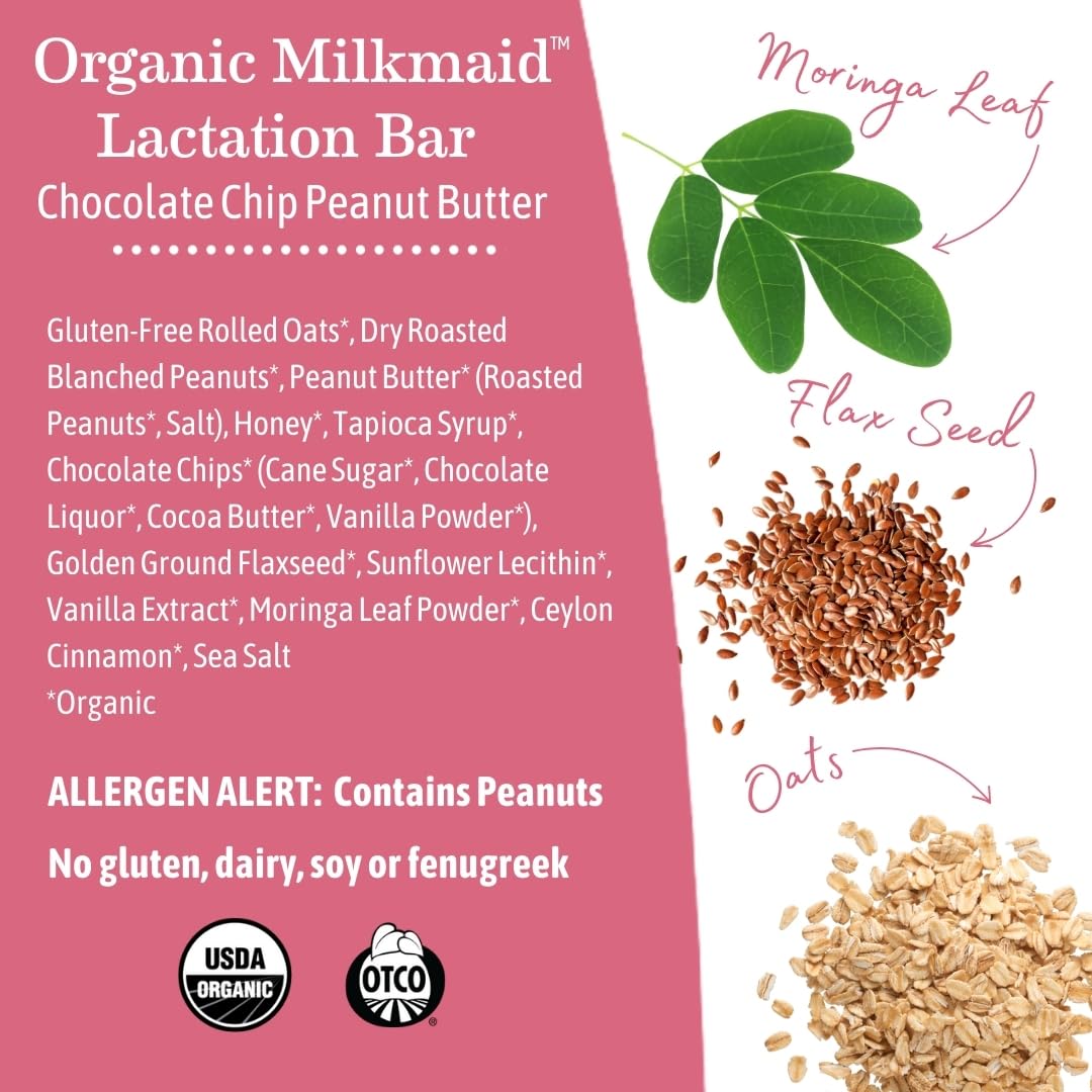 Earth Mama Organic Milkmaid Lactation Bars - Chocolate Chip Peanut Butter, 5 Count