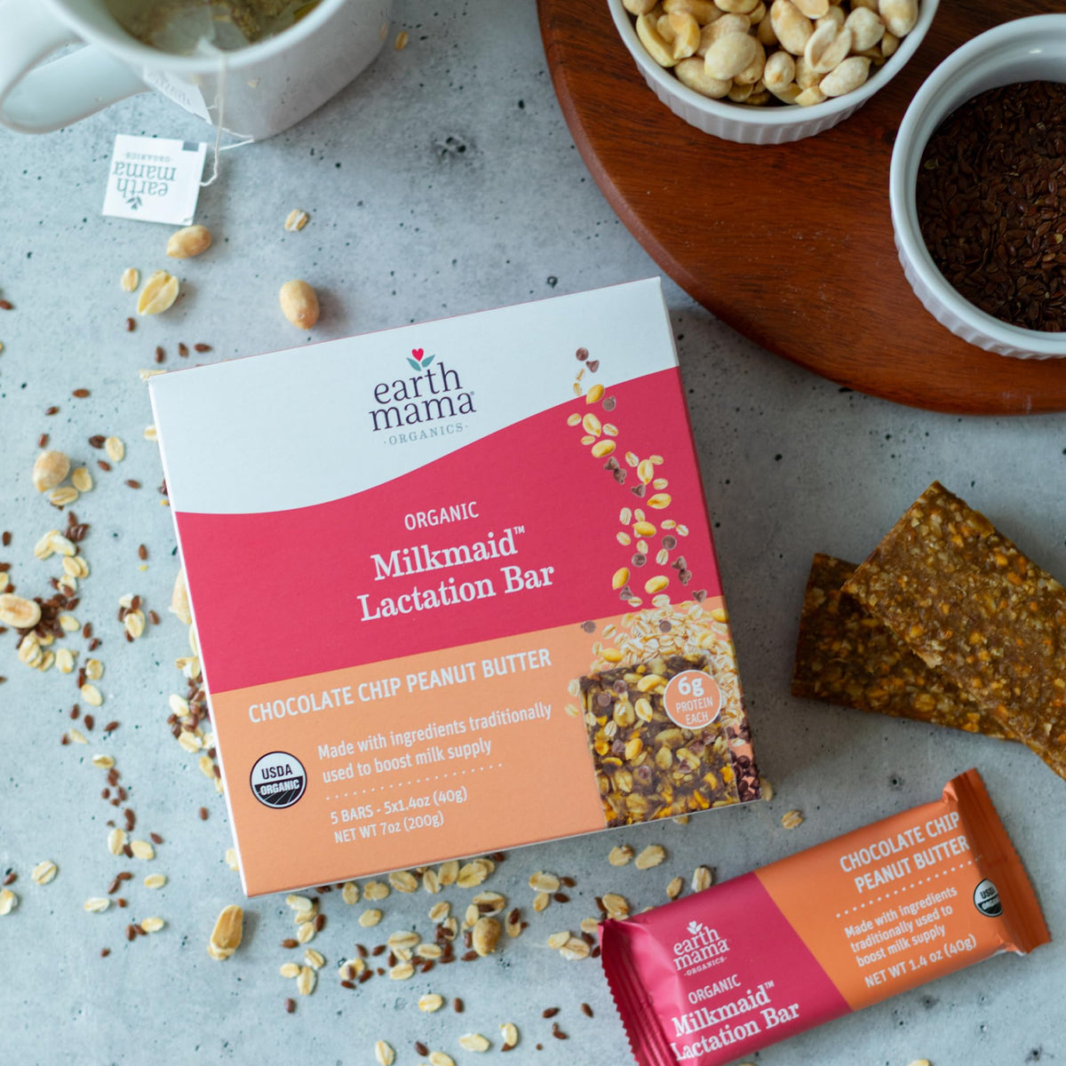 Earth Mama Organic Milkmaid Lactation Bars - Chocolate Chip Peanut Butter, 5 Count