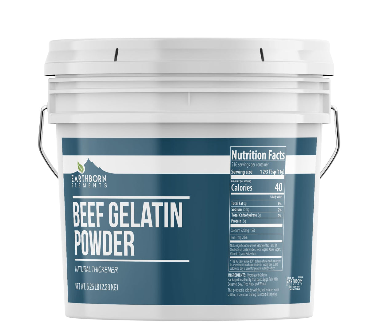 Earthborn Elements Beef Gelatin Powder – 1 Gallon Bucket | Natural Thickener