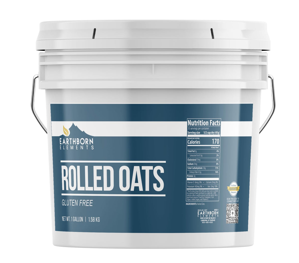 Earthborn Elements Gluten Free Rolled Oats – 1 Gallon Bulk Old Fashioned Oats