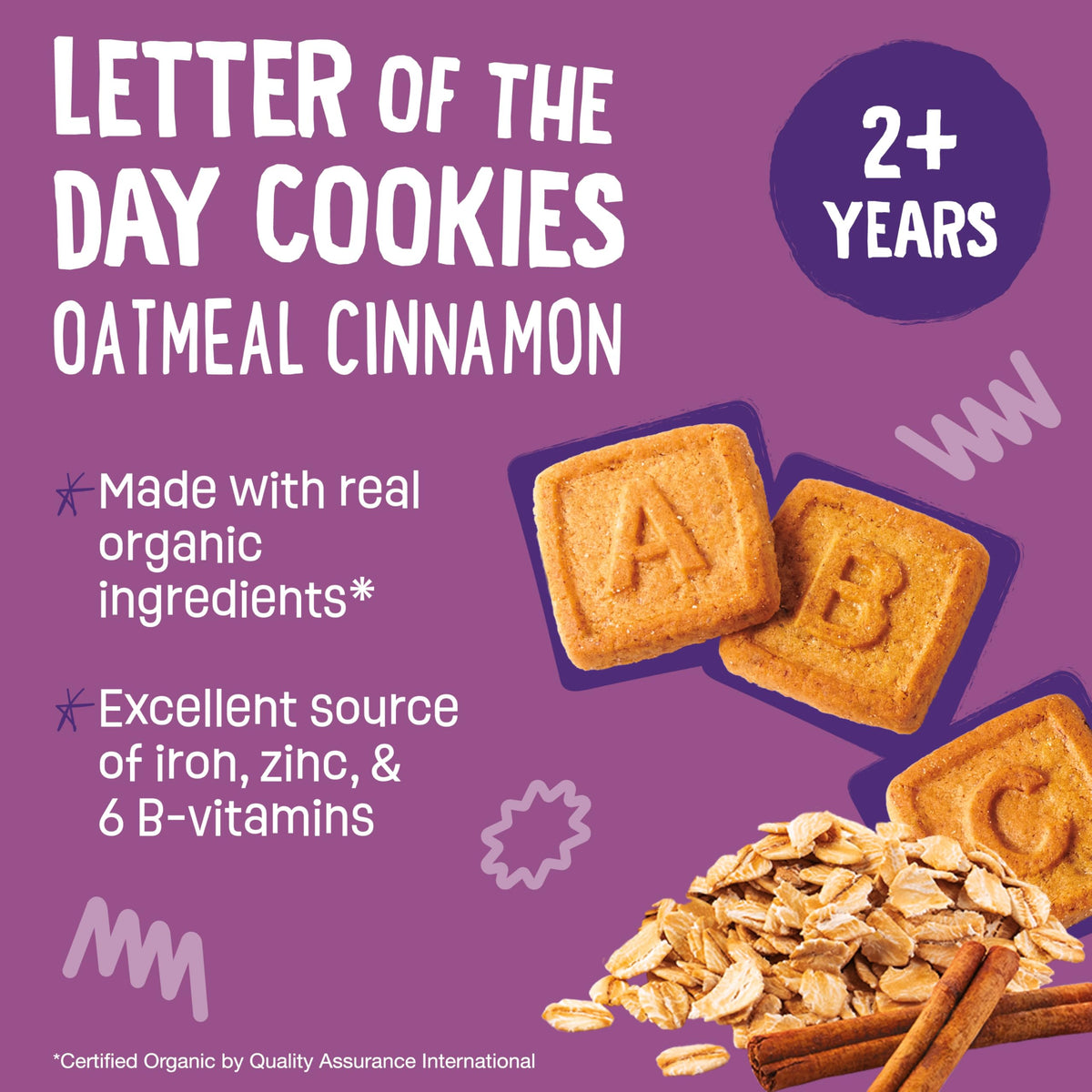 Earth's Best Organic Letter of the Day Cookies for Toddlers – Oatmeal Cinnamon, 5.3 oz Box (Pack of 6)