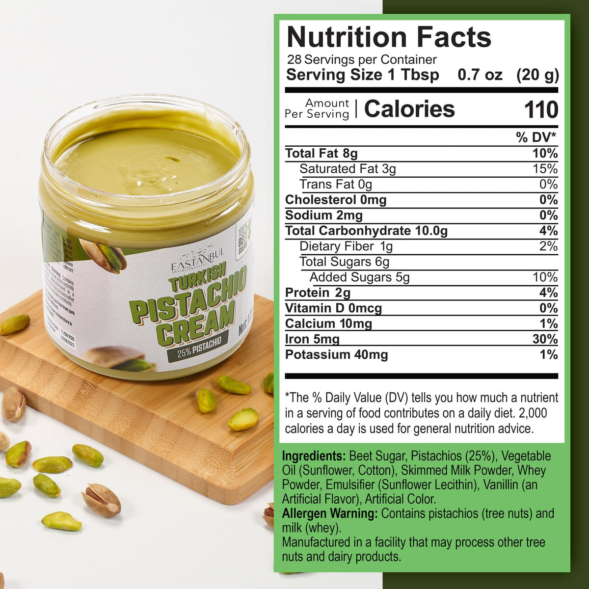 Eastanbul Pistachio Cream 1.25lb – Turkish Pistachio Butter, No Palm Oil