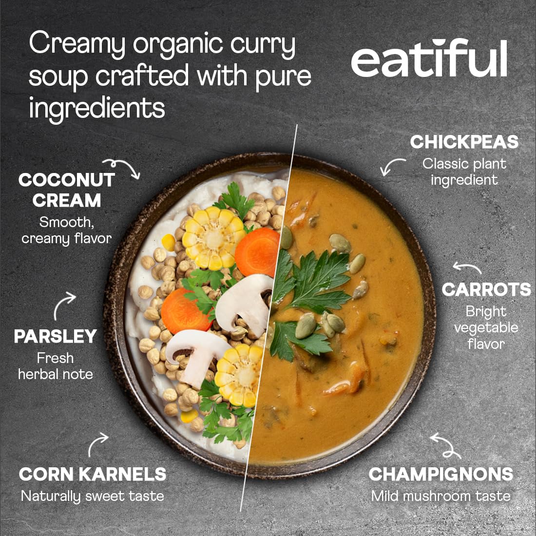EATIFUL Curry Soup – Organic Thai Vegan Ready-to-Eat, Gluten Free, Non-GMO (Pack of 5) | 14.1 oz