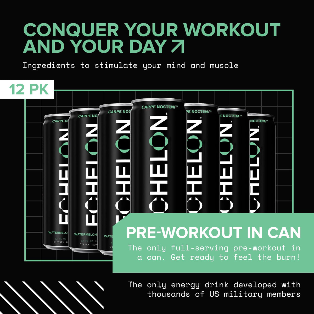 Echelon Pre-Workout Energy Drink – Watermelon Thai Chili | 12 Pack | 300mg Caffeine | Vegan